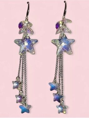 Sparkle Kawaii Style Aurora Borealis Acrylic Crystal Star Tassel Dangle Earrings